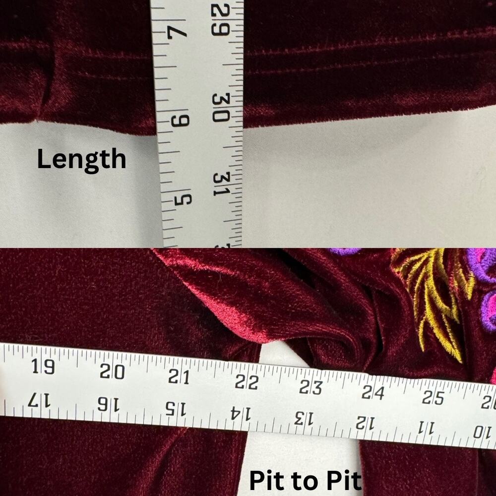 Vtg Bob Mackie Wine Red Velvet Embroidered Gape Long Sleeve Zip Top Sz Small - Picture 8 of 9